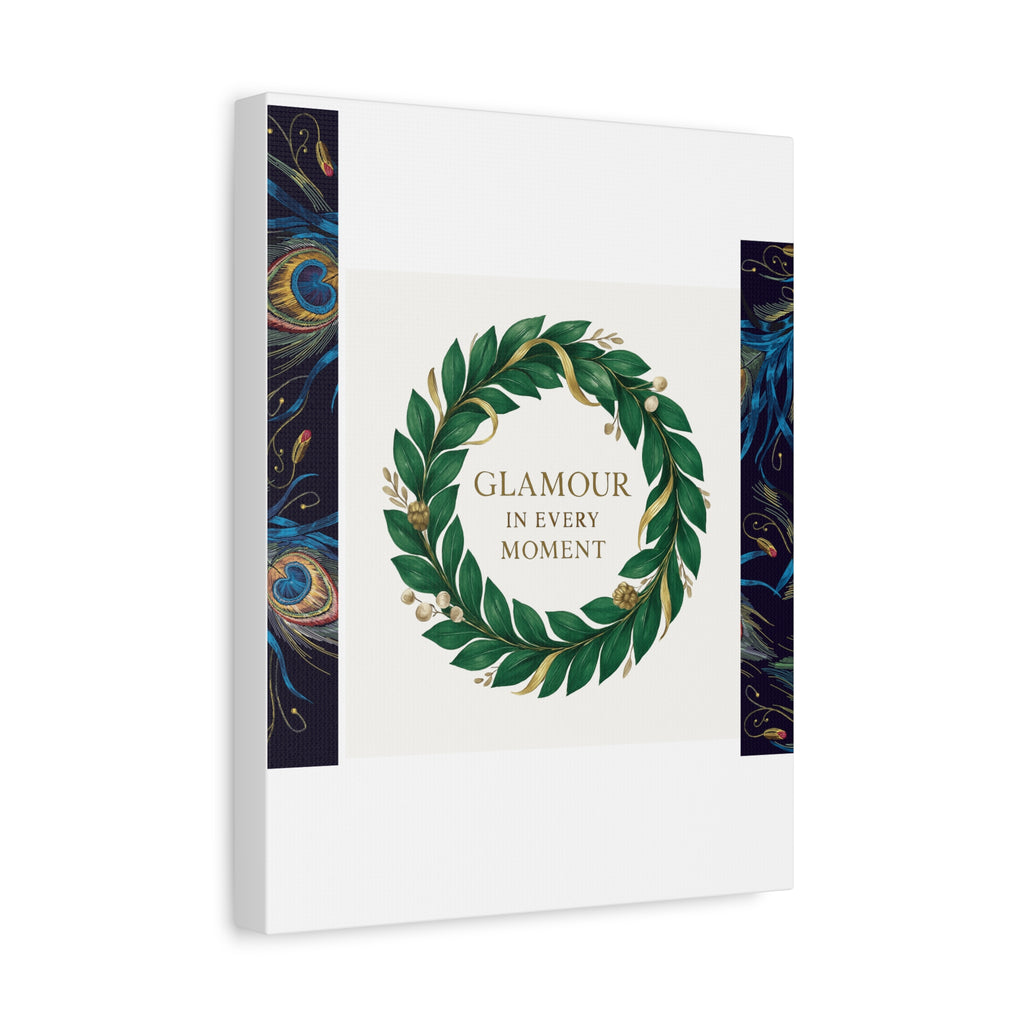 Canvas Wall Art - 'Glamour in Every Moment' Green Laurel Wreath