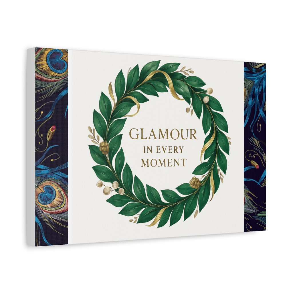 Canvas Wall Art - 'Glamour in Every Moment' Green Laurel Wreath
