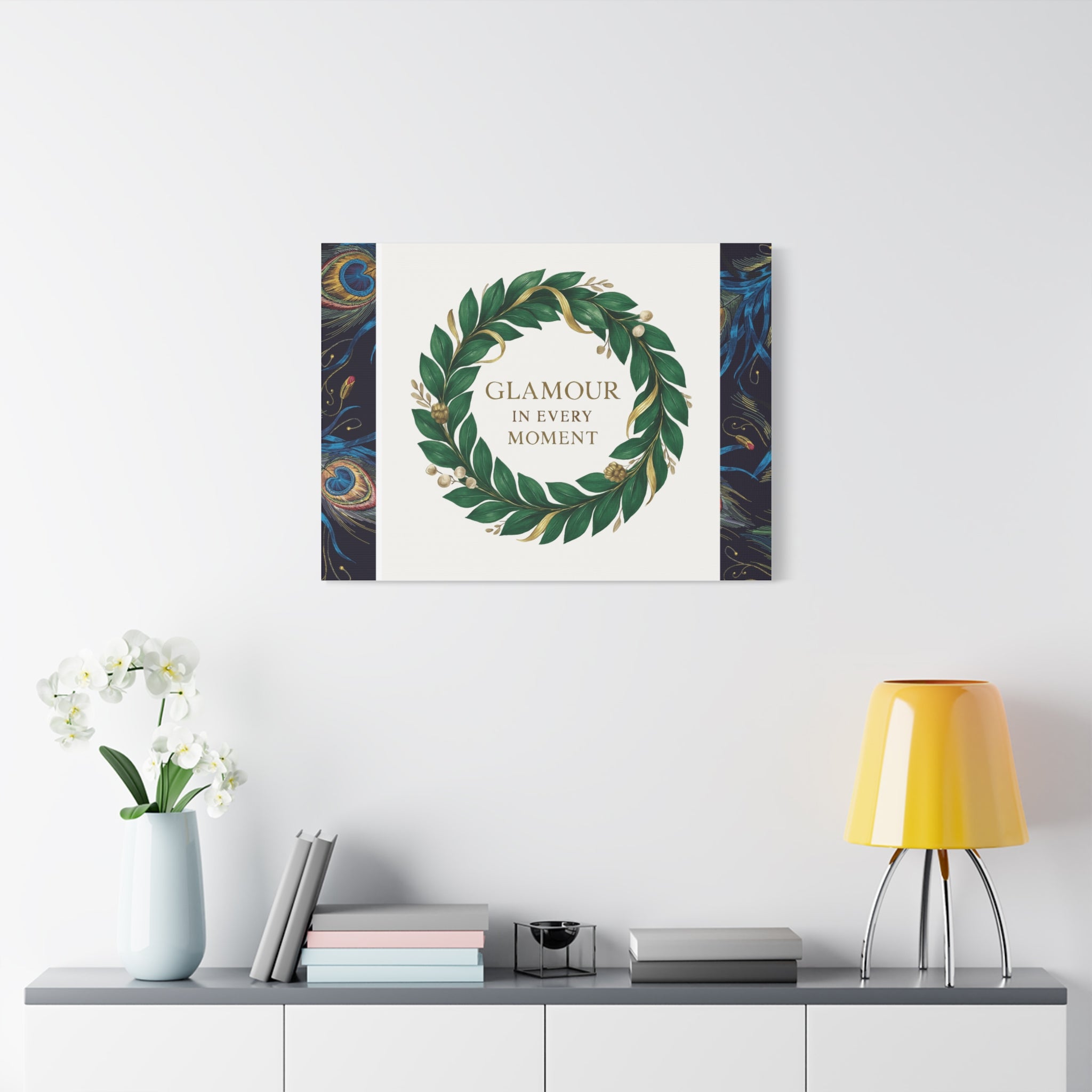 Canvas Wall Art - 'Glamour in Every Moment' Green Laurel Wreath