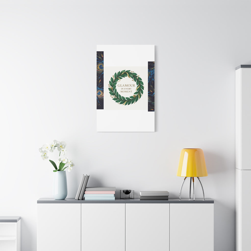 Canvas Wall Art - 'Glamour in Every Moment' Green Laurel Wreath