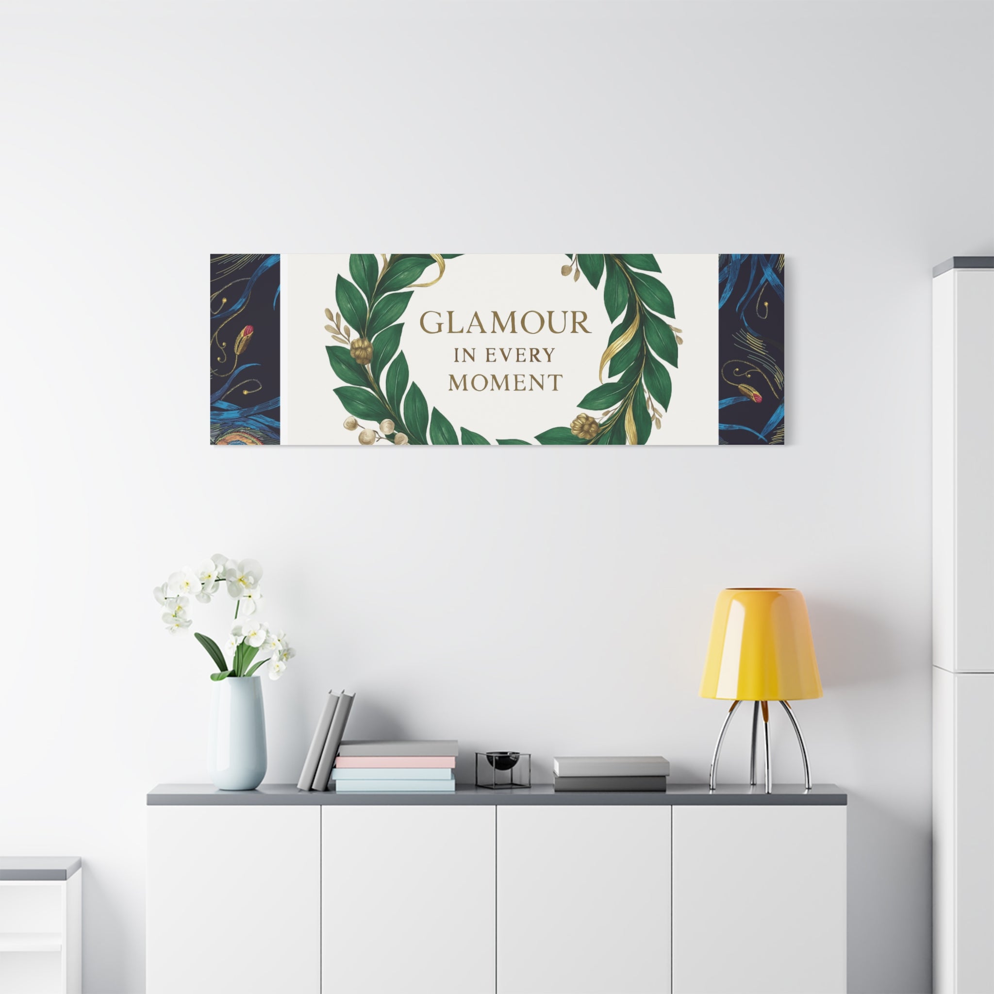 Canvas Wall Art - 'Glamour in Every Moment' Green Laurel Wreath