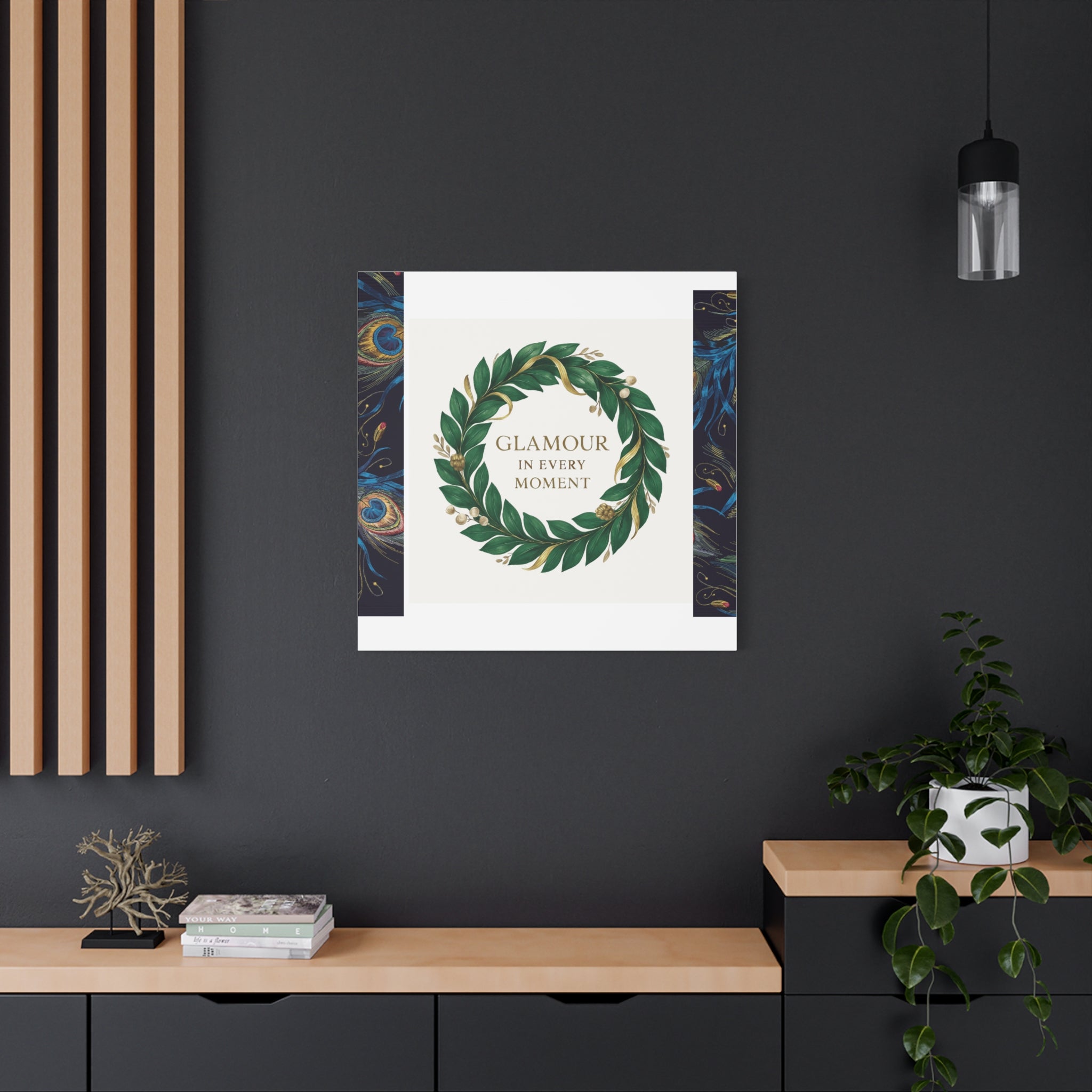 Canvas Wall Art - 'Glamour in Every Moment' Green Laurel Wreath