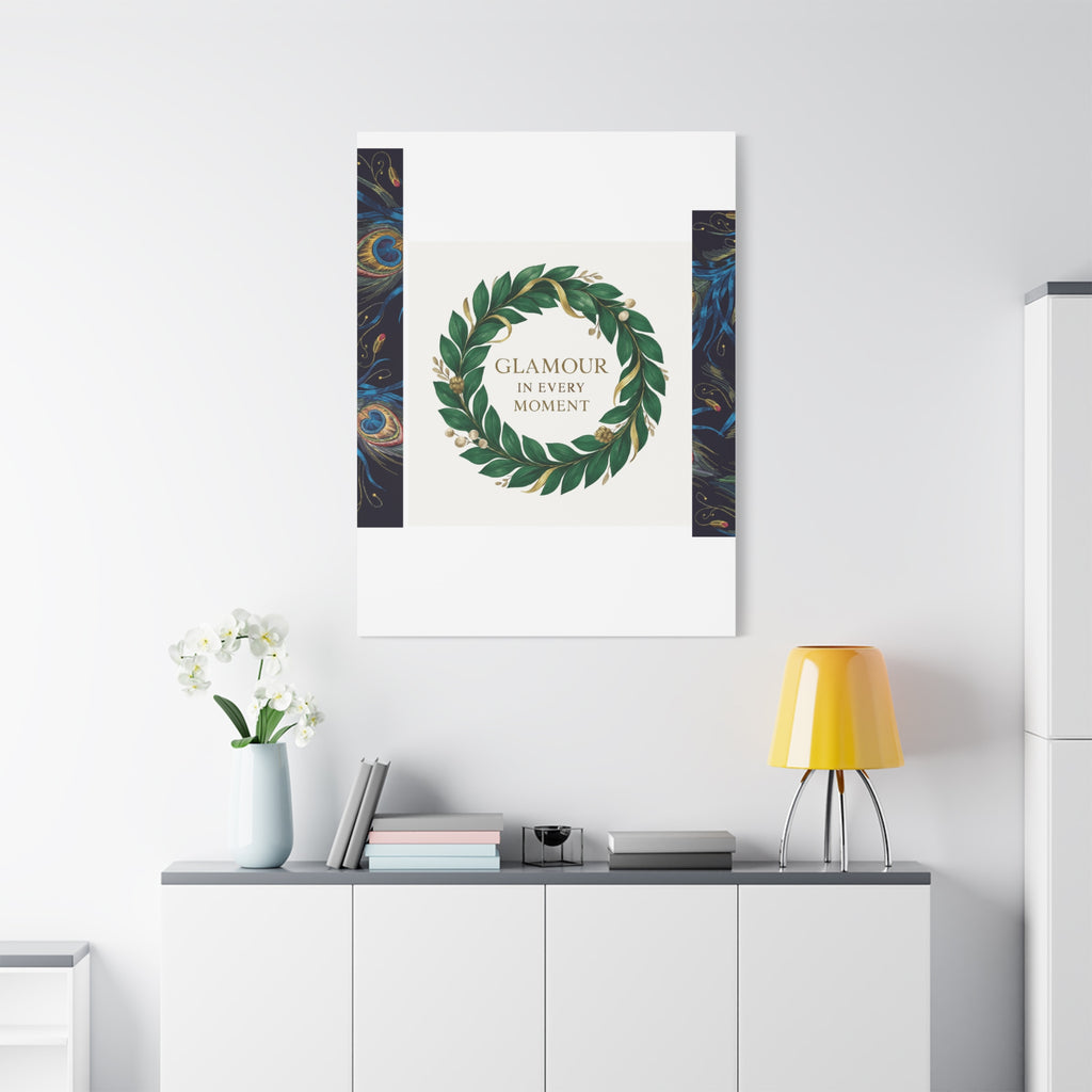 Canvas Wall Art - 'Glamour in Every Moment' Green Laurel Wreath
