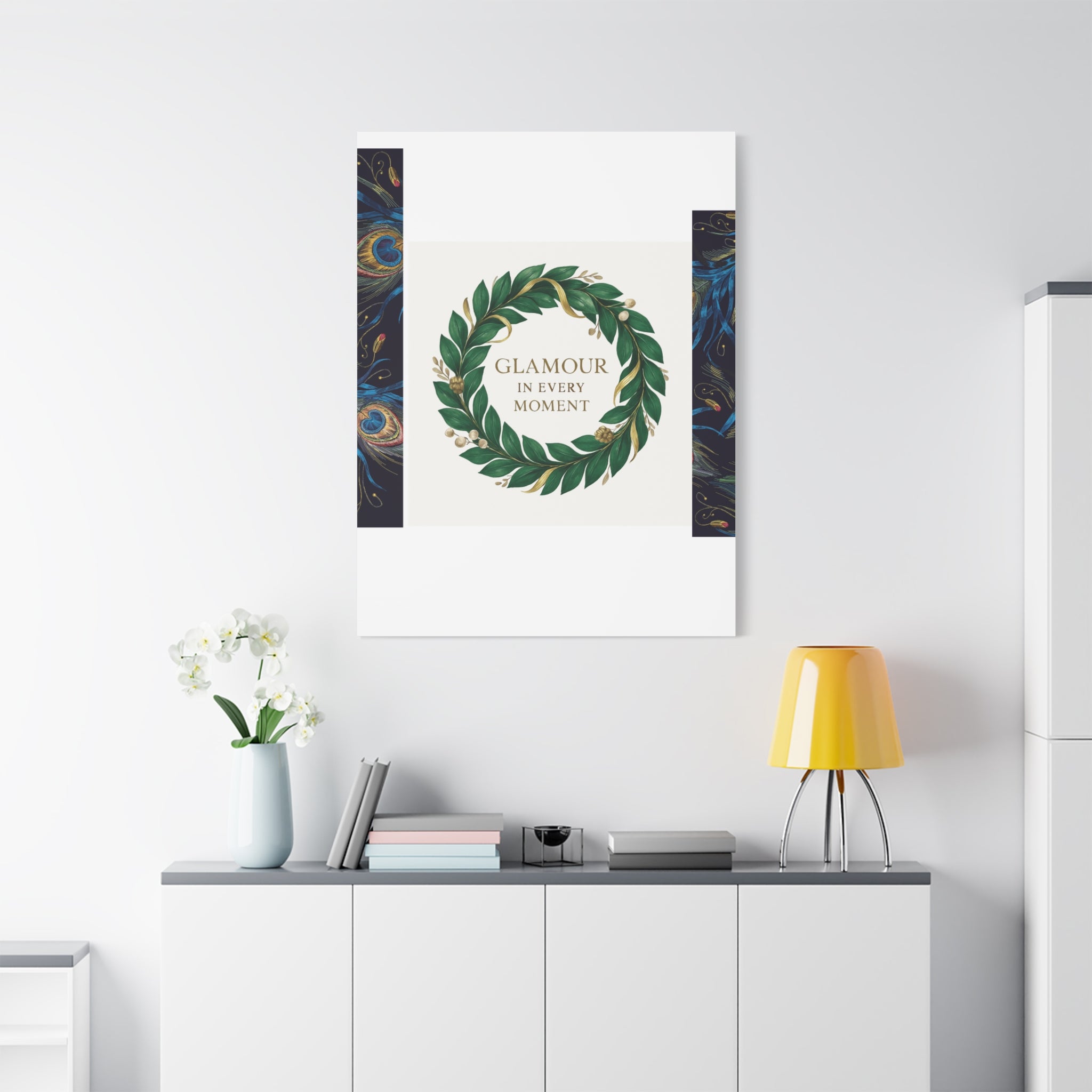 Canvas Wall Art - 'Glamour in Every Moment' Green Laurel Wreath