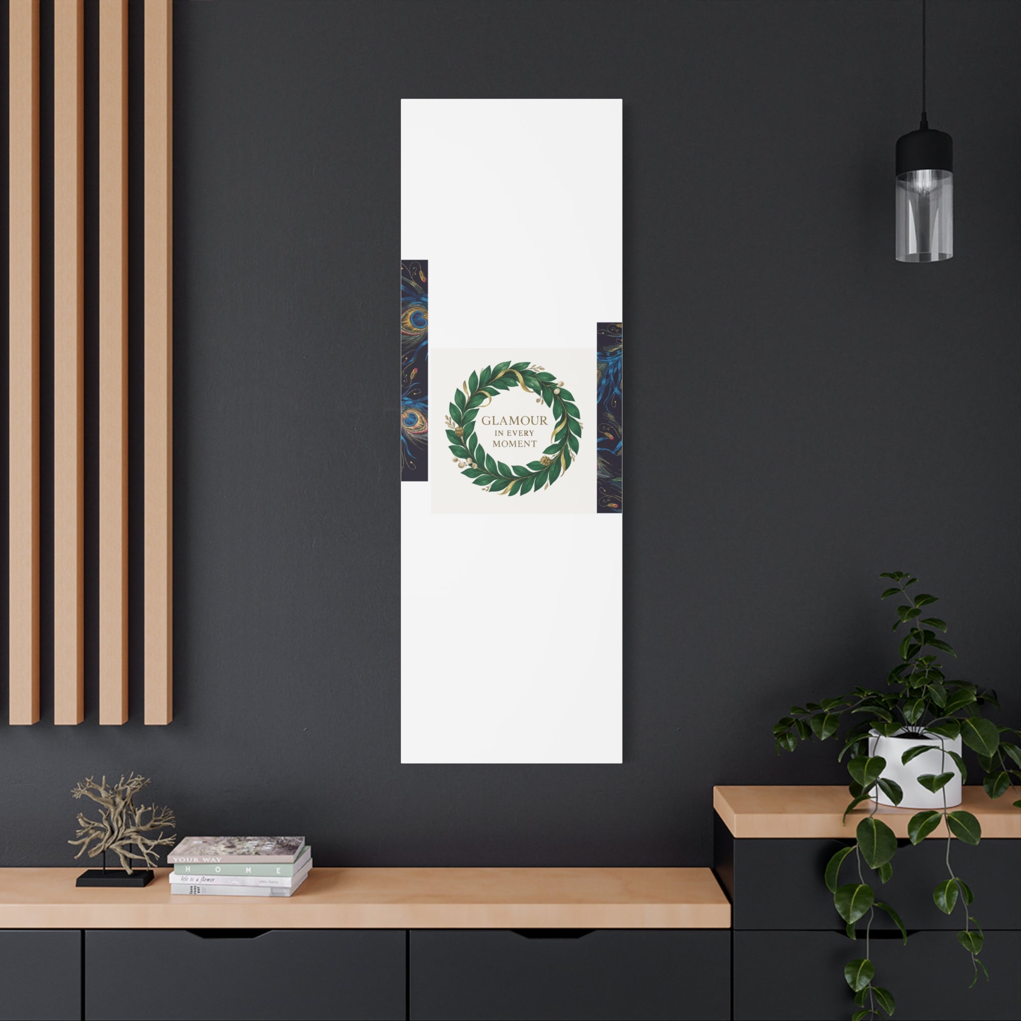 Canvas Wall Art - 'Glamour in Every Moment' Green Laurel Wreath