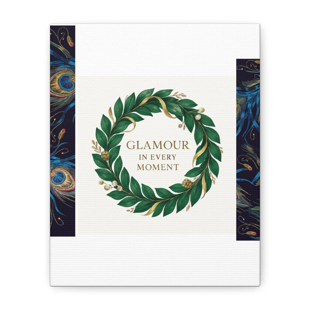 Canvas Wall Art - 'Glamour in Every Moment' Green Laurel Wreath
