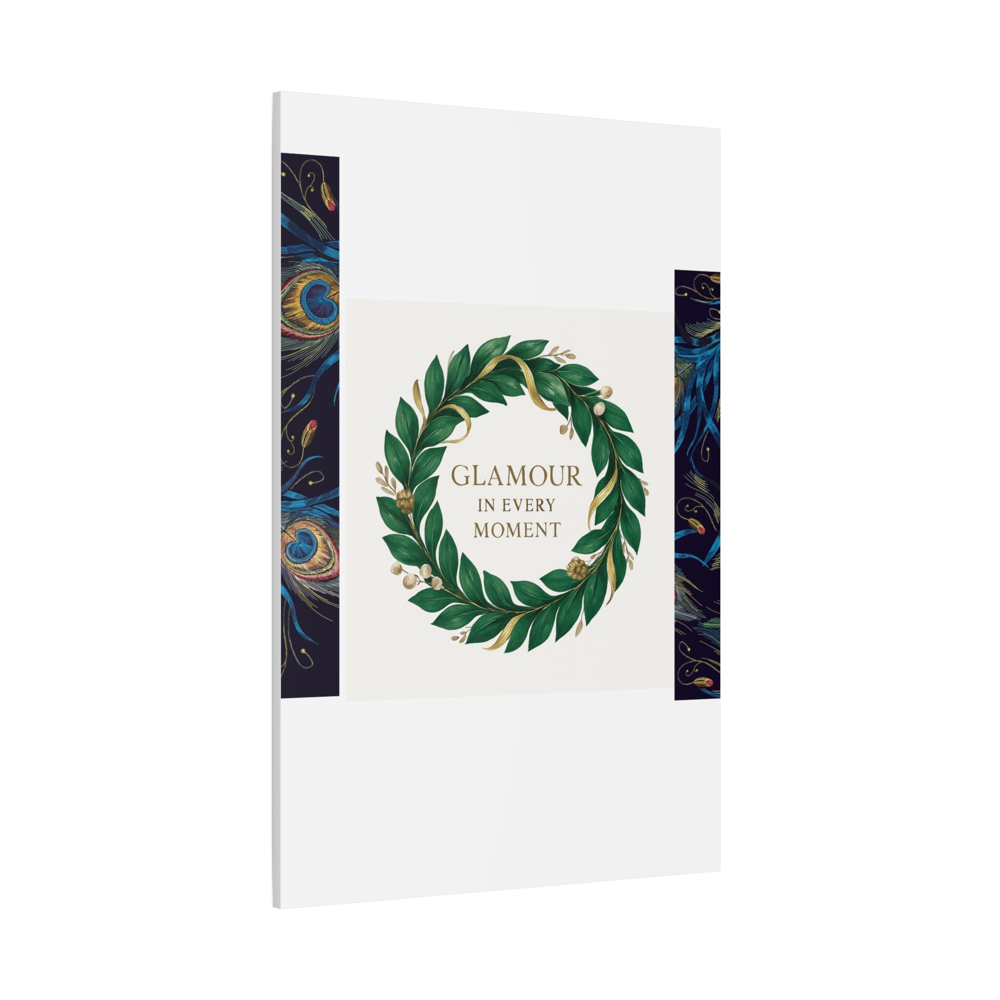 Canvas Wall Art - 'Glamour in Every Moment' Green Laurel Wreath