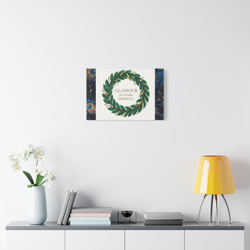 Canvas Wall Art - 'Glamour in Every Moment' Green Laurel Wreath