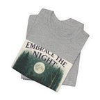 Embrace the Night Tee — Moonlit Cabin Graphic T-Shirt