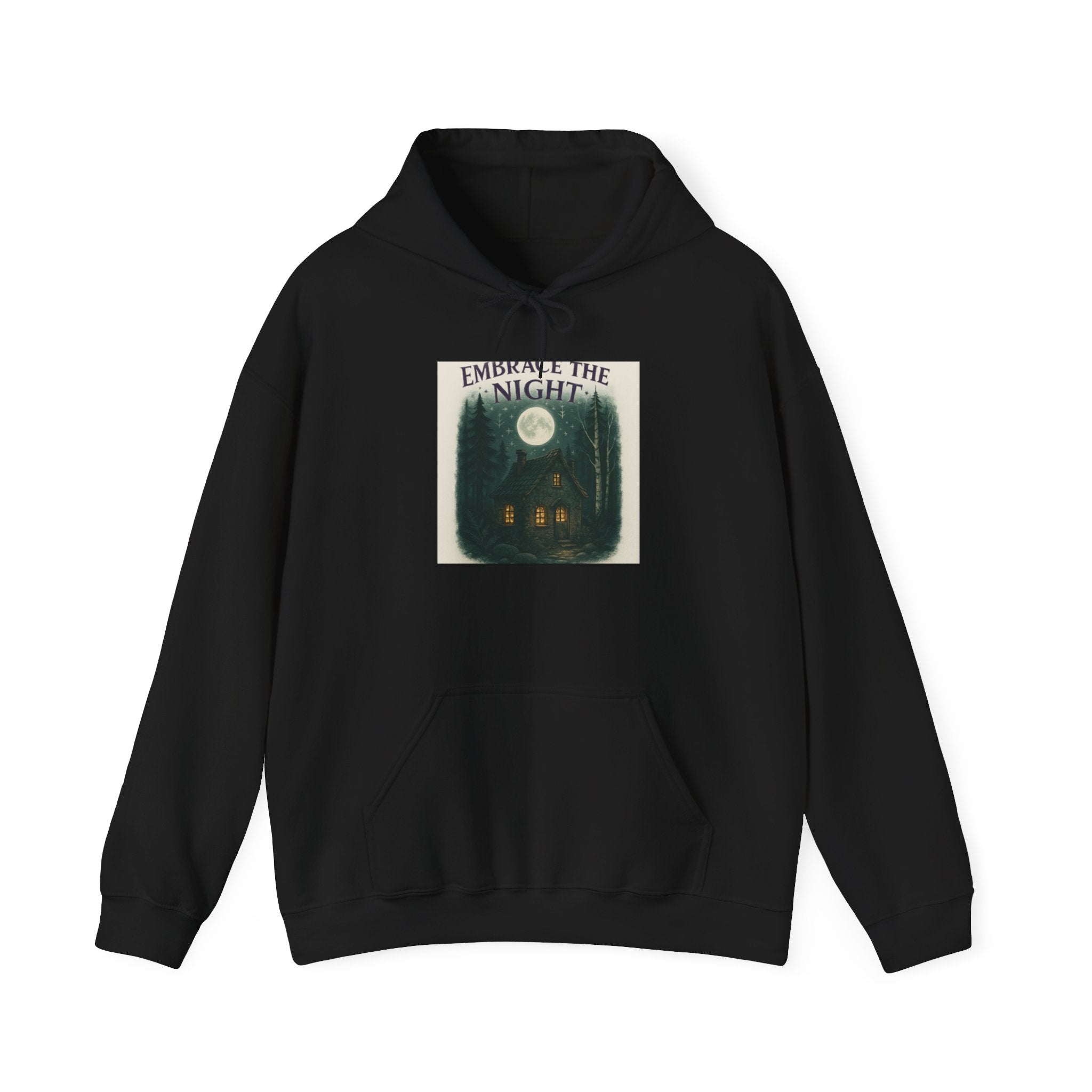 Hoodie — 'Embark on the Night' Moonlit Cabin Graphic Hoodie
