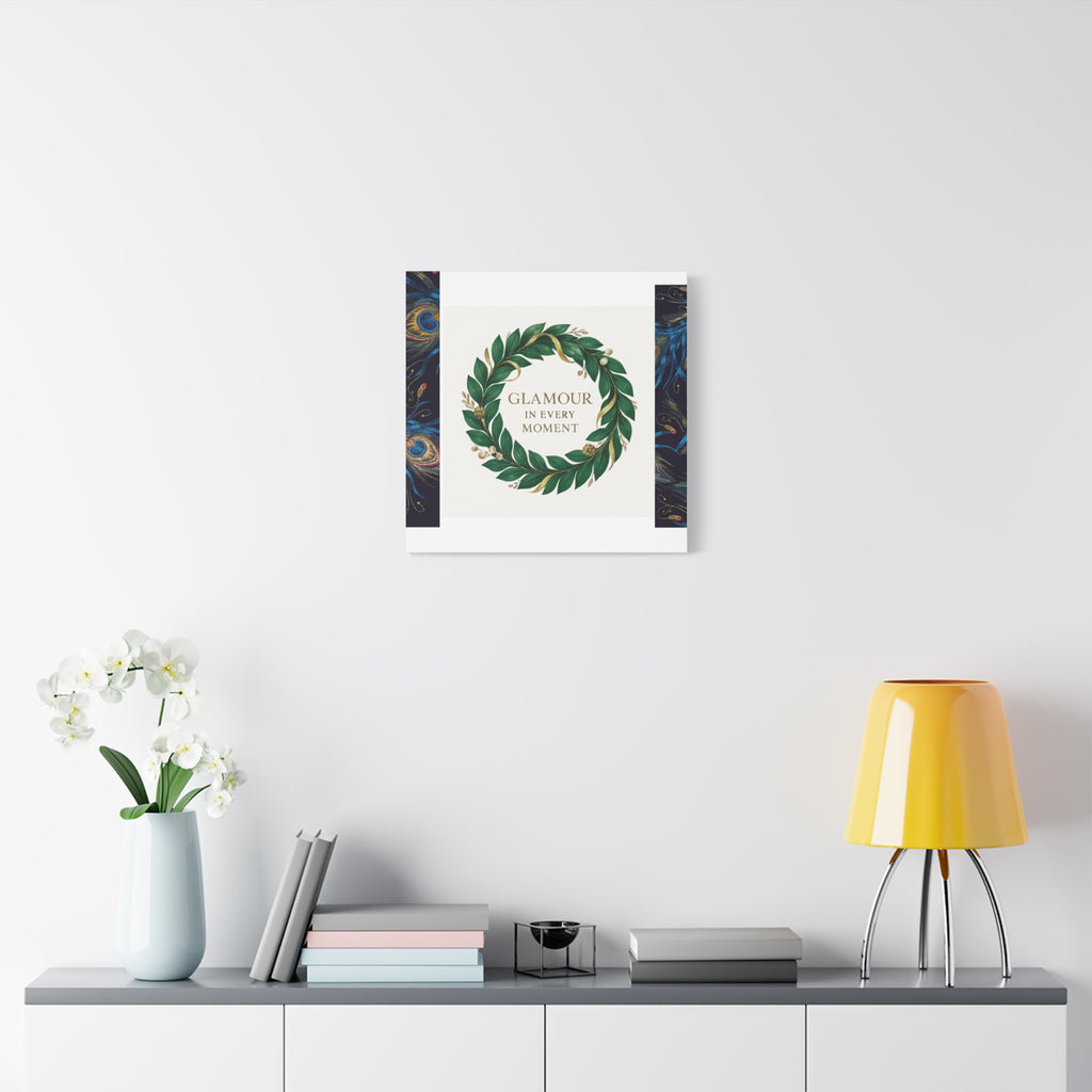 Canvas Wall Art - 'Glamour in Every Moment' Green Laurel Wreath
