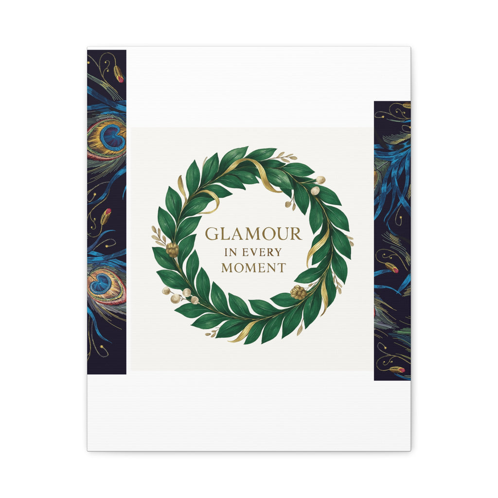 Canvas Wall Art - 'Glamour in Every Moment' Green Laurel Wreath