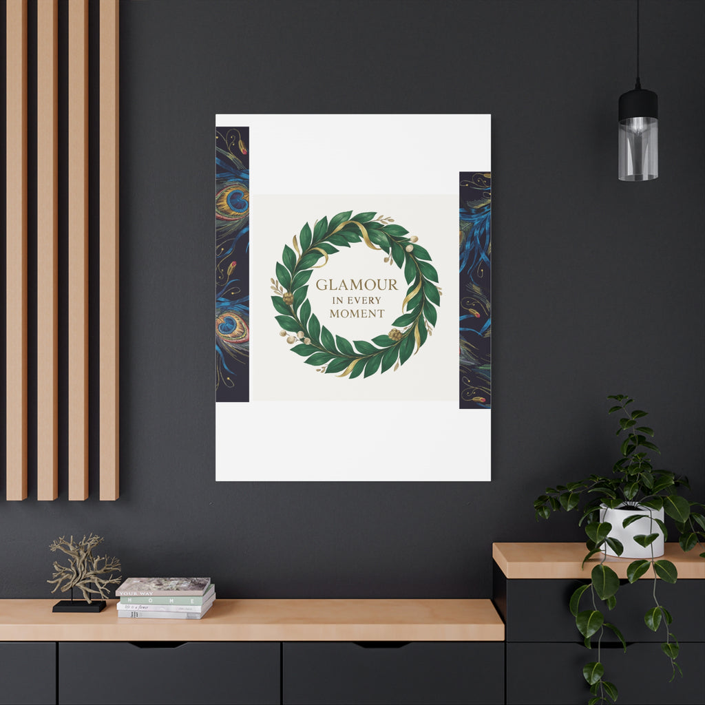 Canvas Wall Art - 'Glamour in Every Moment' Green Laurel Wreath