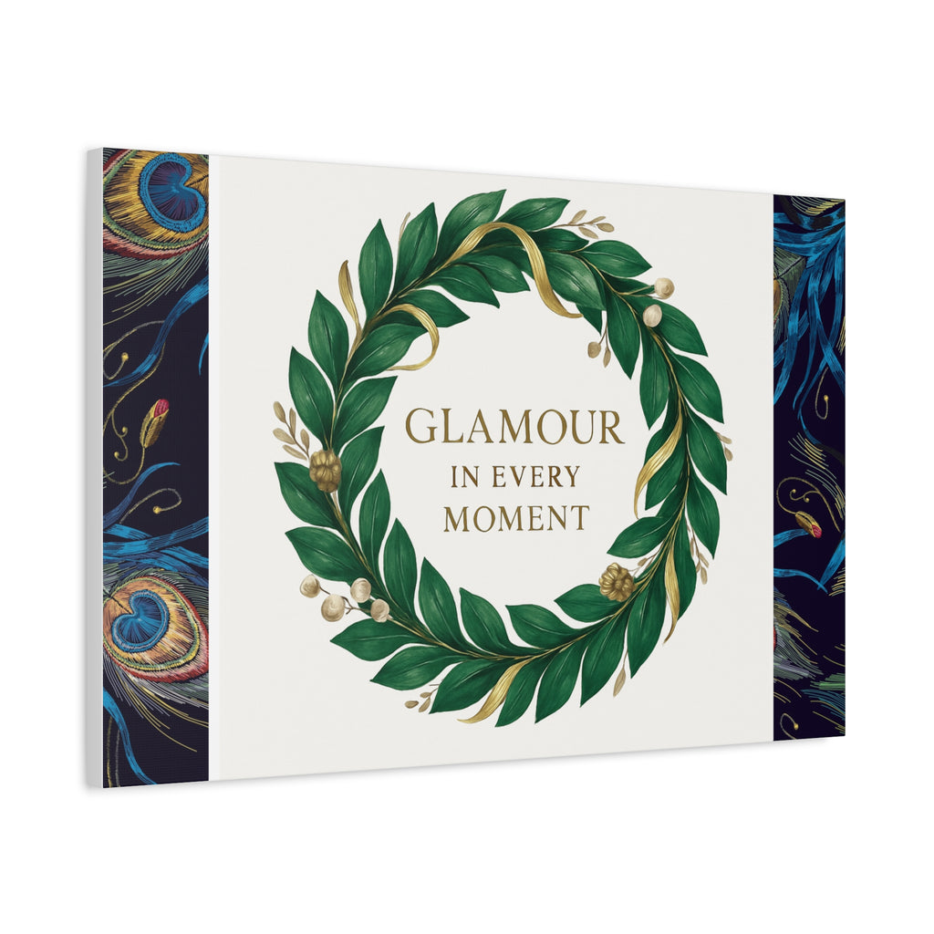 Canvas Wall Art - 'Glamour in Every Moment' Green Laurel Wreath