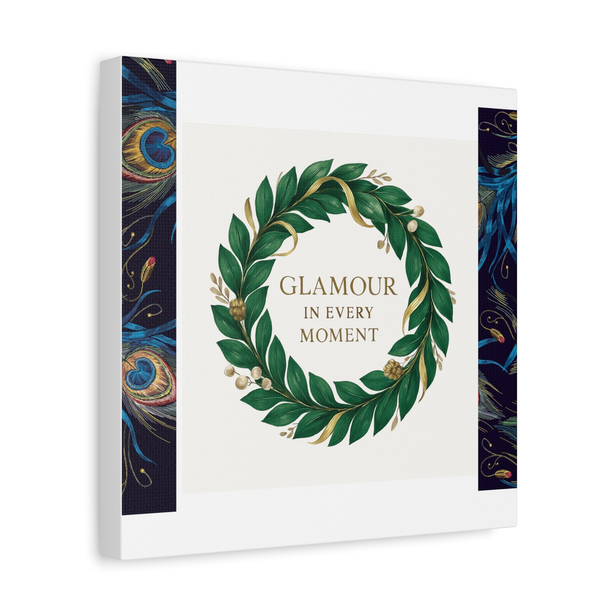 Canvas Wall Art - 'Glamour in Every Moment' Green Laurel Wreath