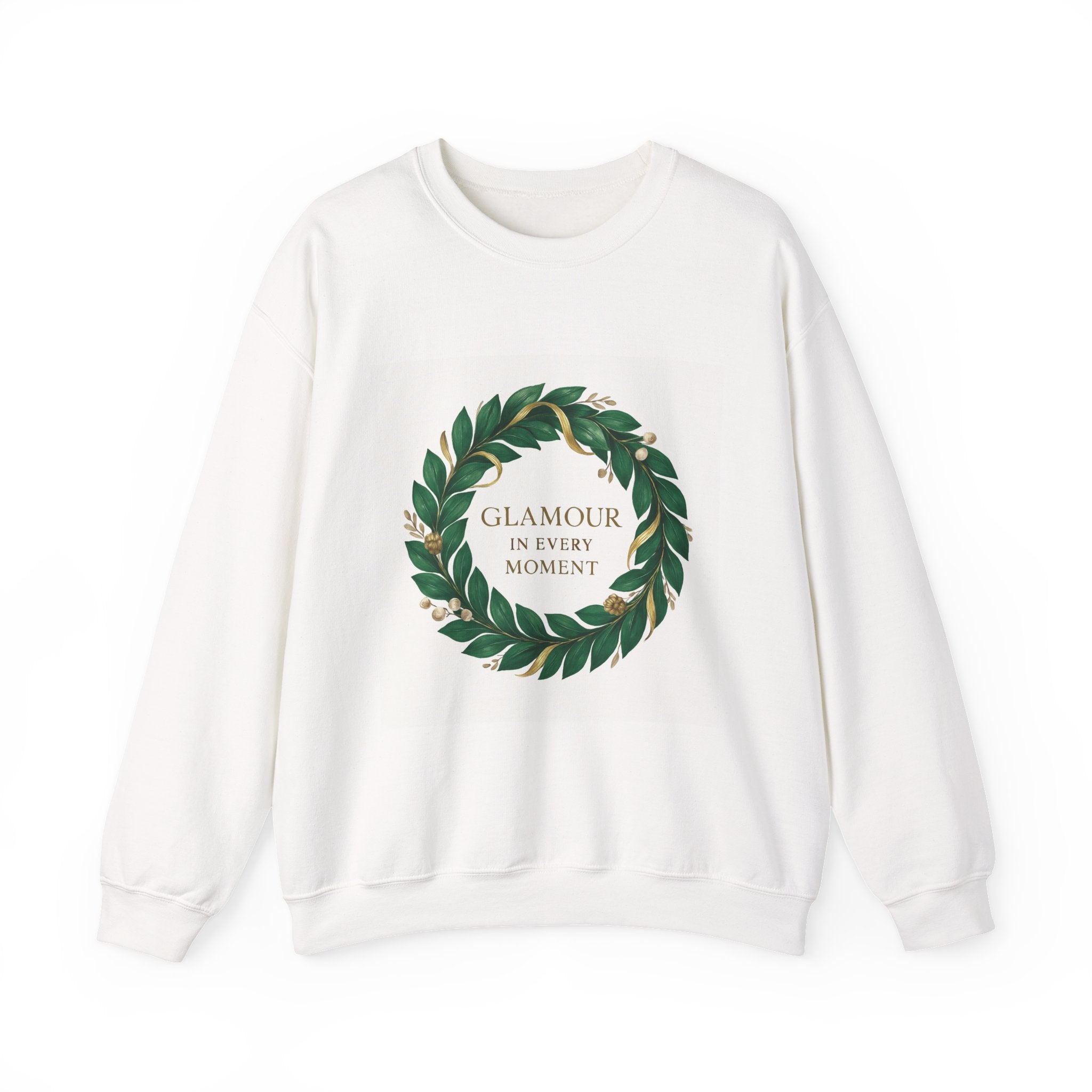 Crewneck Sweatshirt — "Glamour In Every Moment" Wreath Graphic