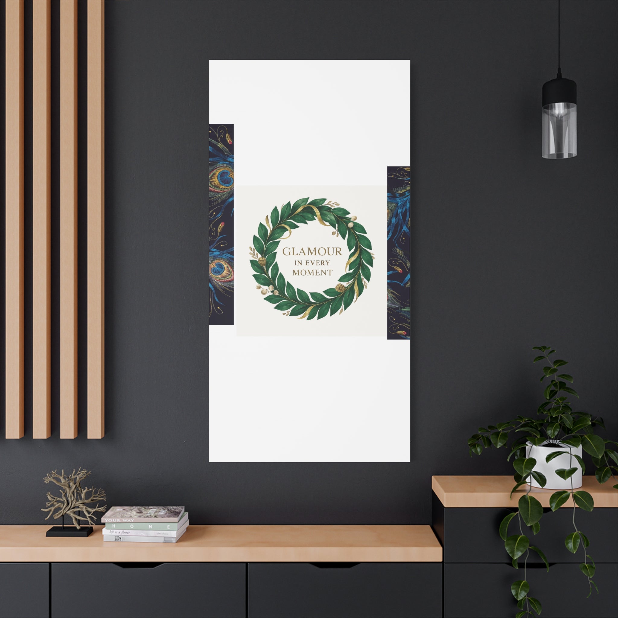 Canvas Wall Art - 'Glamour in Every Moment' Green Laurel Wreath