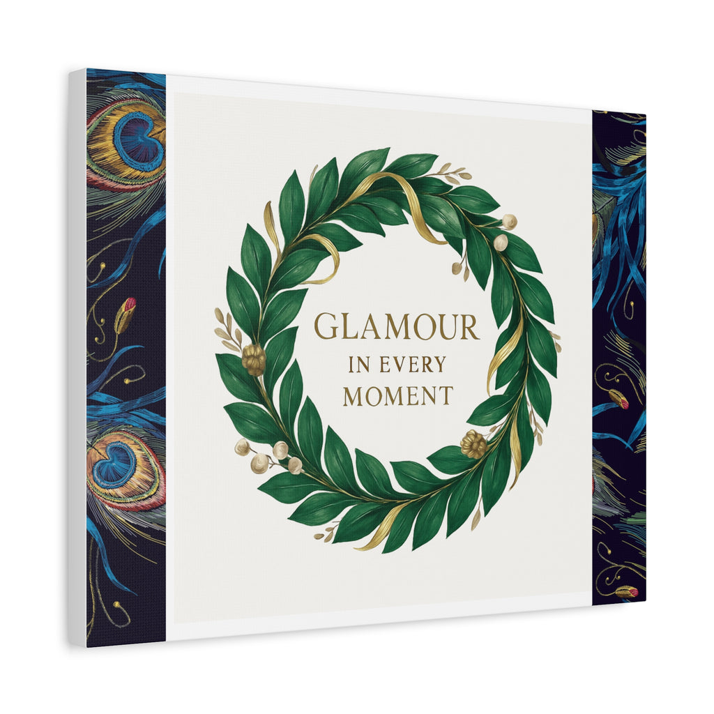 Canvas Wall Art - 'Glamour in Every Moment' Green Laurel Wreath