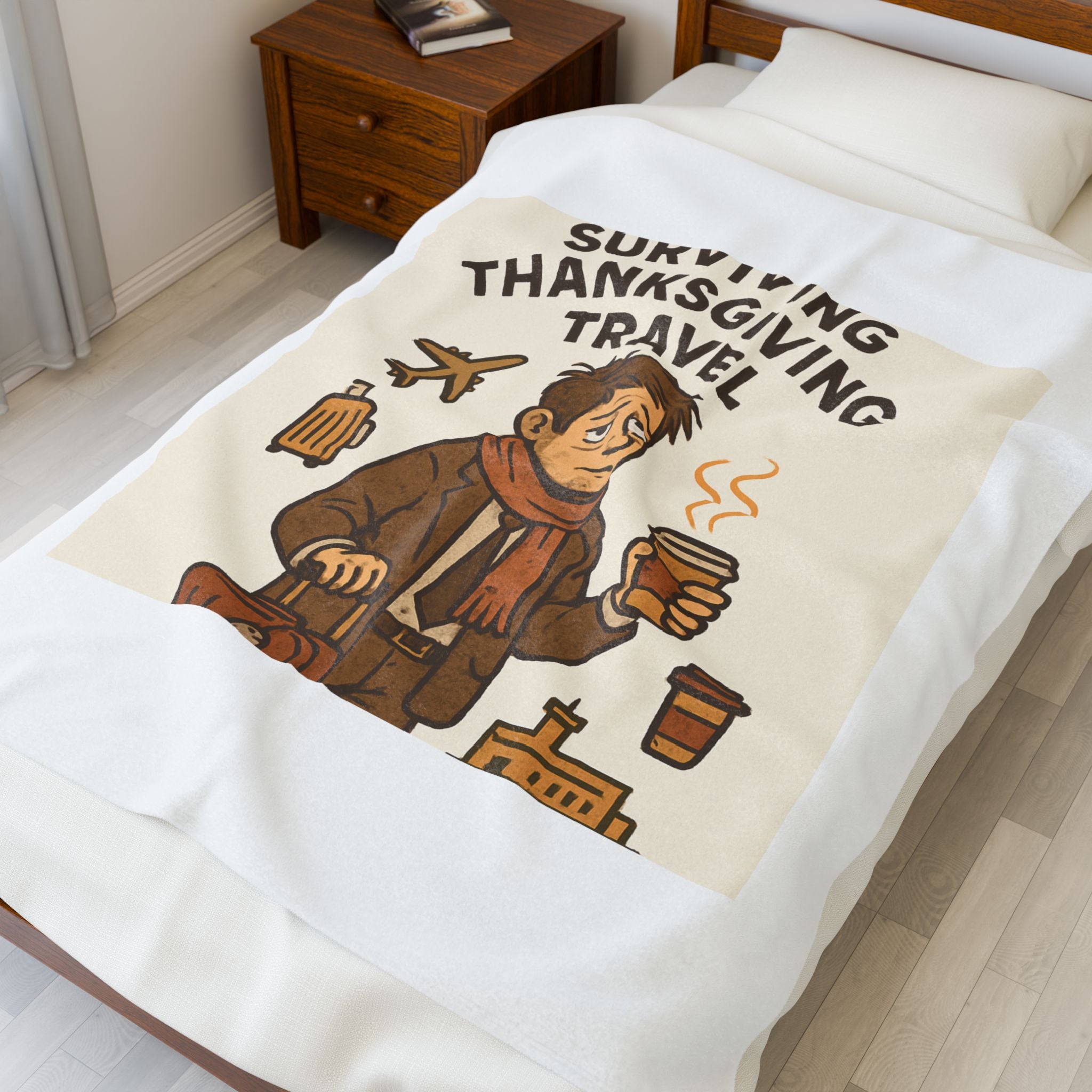 Velveteen Blanket — "Surviving Thanksgiving Travel" Cozy Holiday Travel Throw