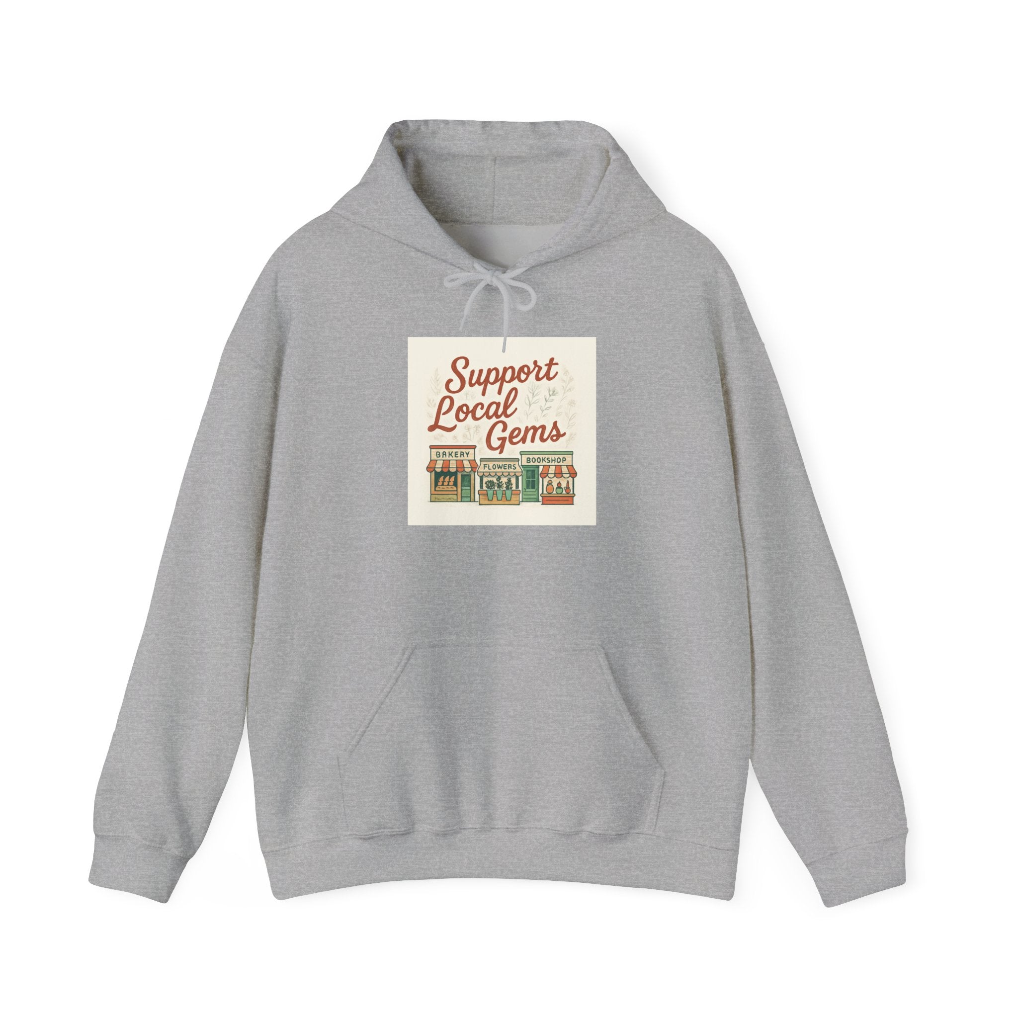 Hoodie — "Support Local Gems" Small Business Vintage Shop Graphic