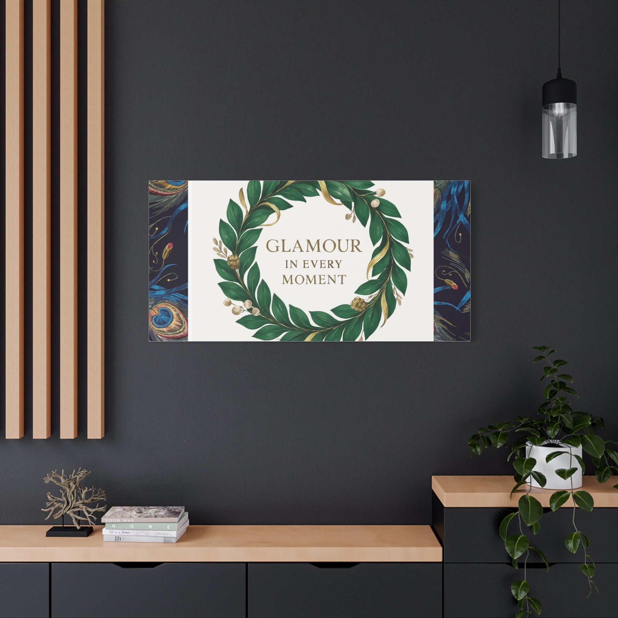 Canvas Wall Art - 'Glamour in Every Moment' Green Laurel Wreath