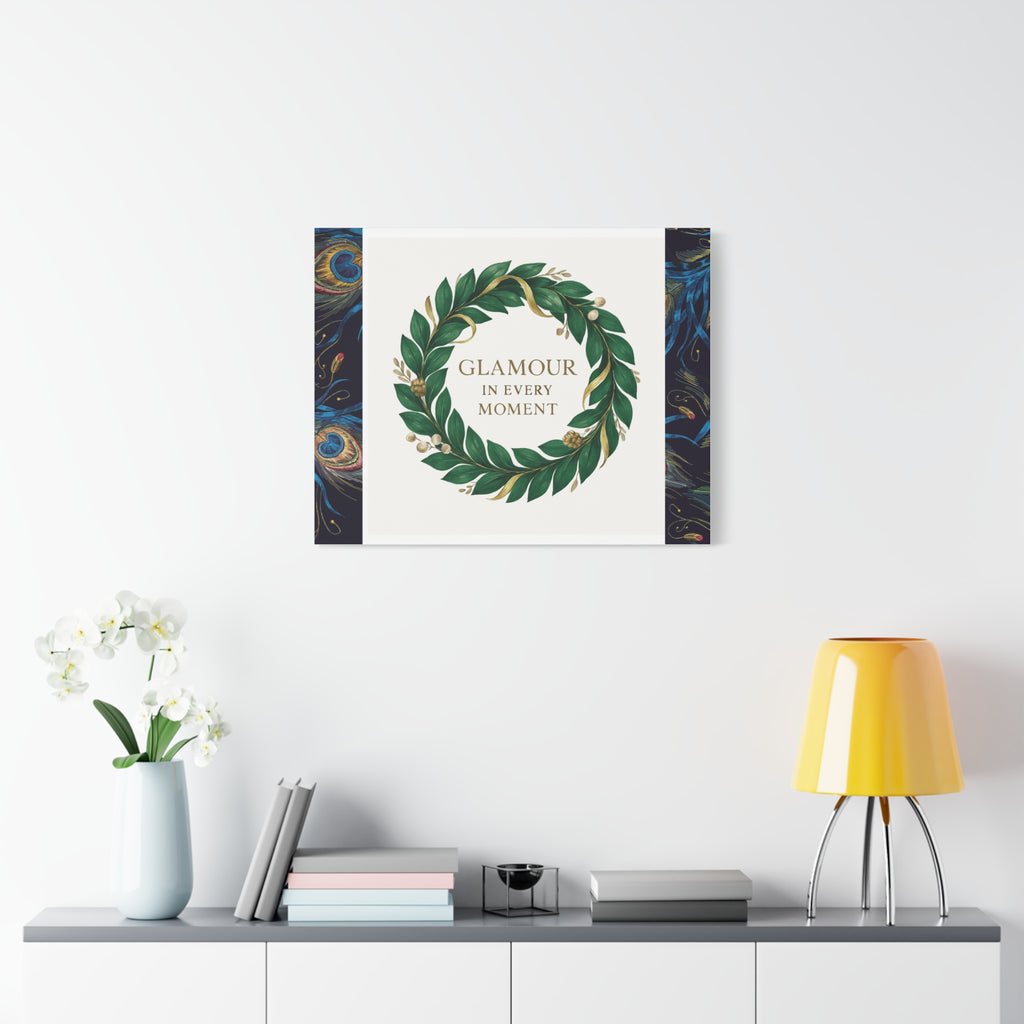 Canvas Wall Art - 'Glamour in Every Moment' Green Laurel Wreath