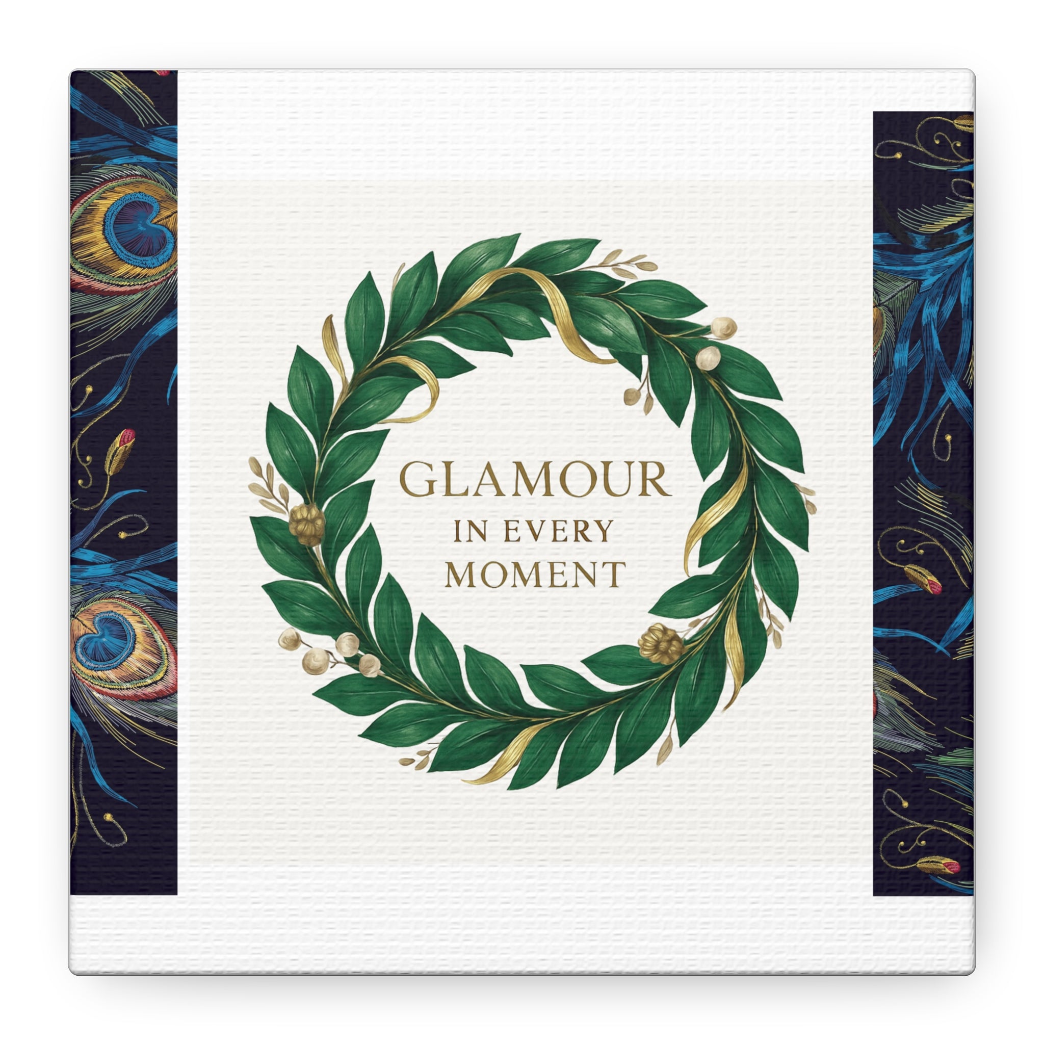 Canvas Wall Art - 'Glamour in Every Moment' Green Laurel Wreath