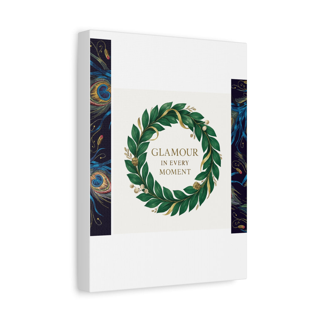 Canvas Wall Art - 'Glamour in Every Moment' Green Laurel Wreath