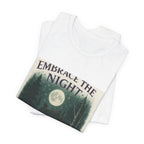 Embrace the Night Tee — Moonlit Cabin Graphic T-Shirt