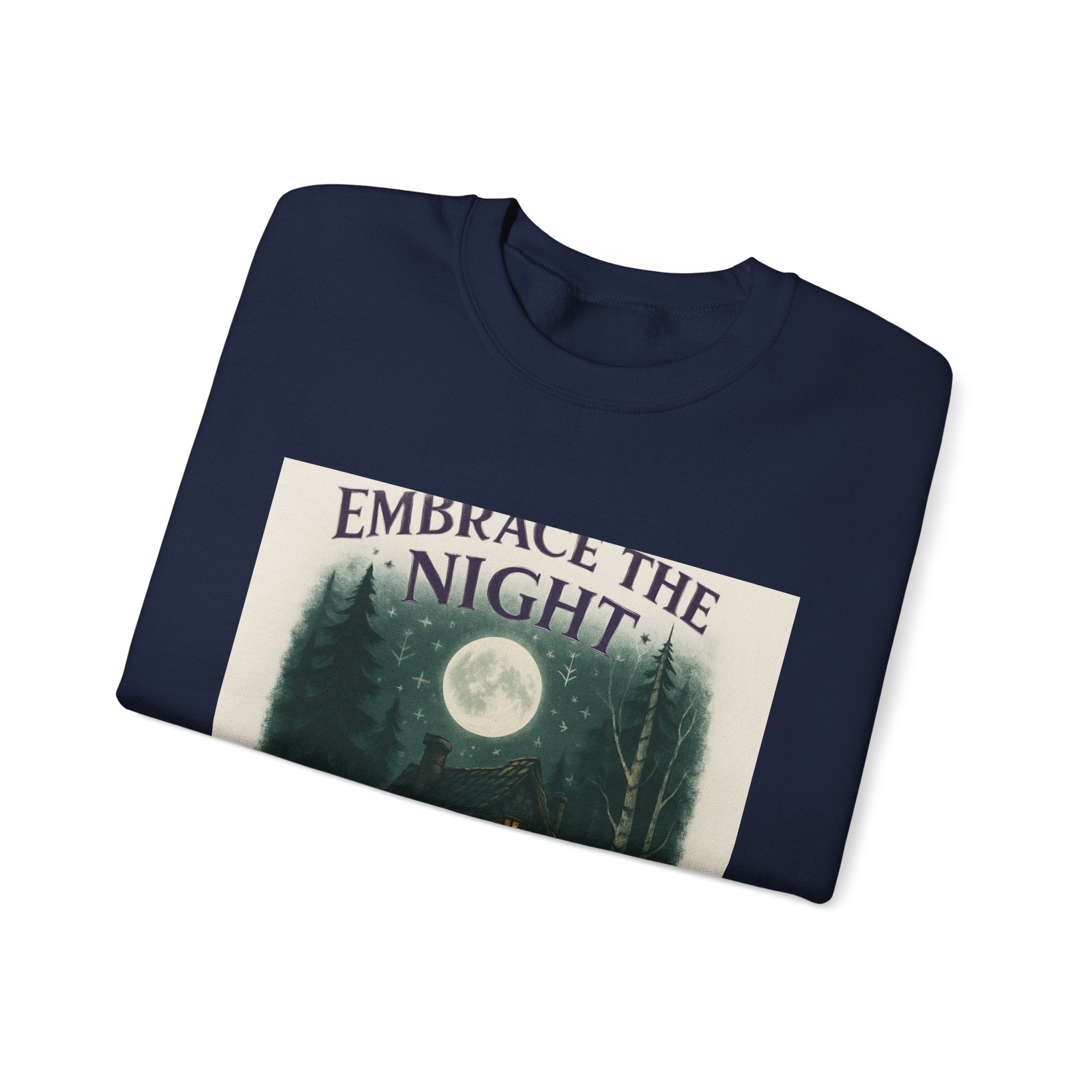 Embrace the Night Sweatshirt - Moonlit Cabin Forest Cozy Crewneck