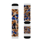 Camo Abstract Sublimation Socks — Blue & Brown Patterned Crew Socks