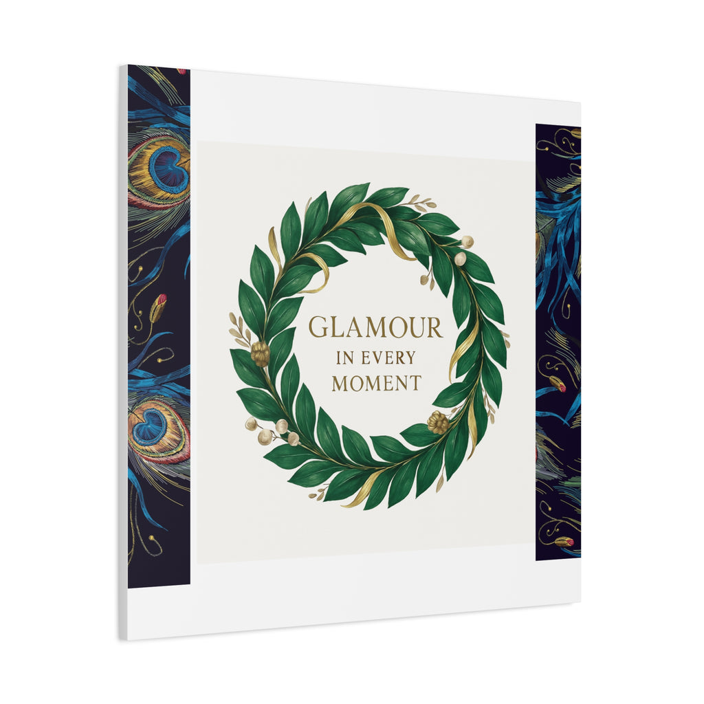 Canvas Wall Art - 'Glamour in Every Moment' Green Laurel Wreath