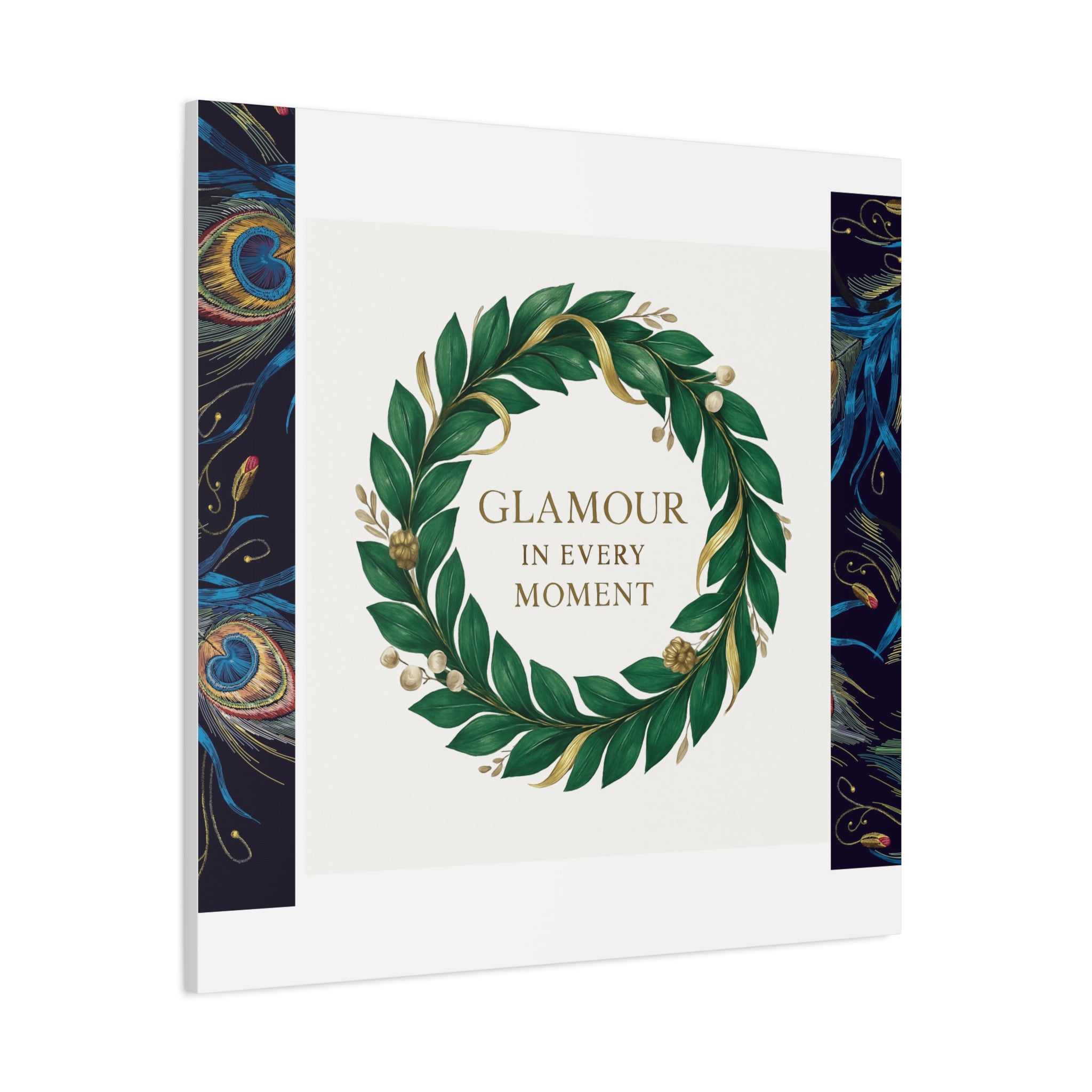 Canvas Wall Art - 'Glamour in Every Moment' Green Laurel Wreath