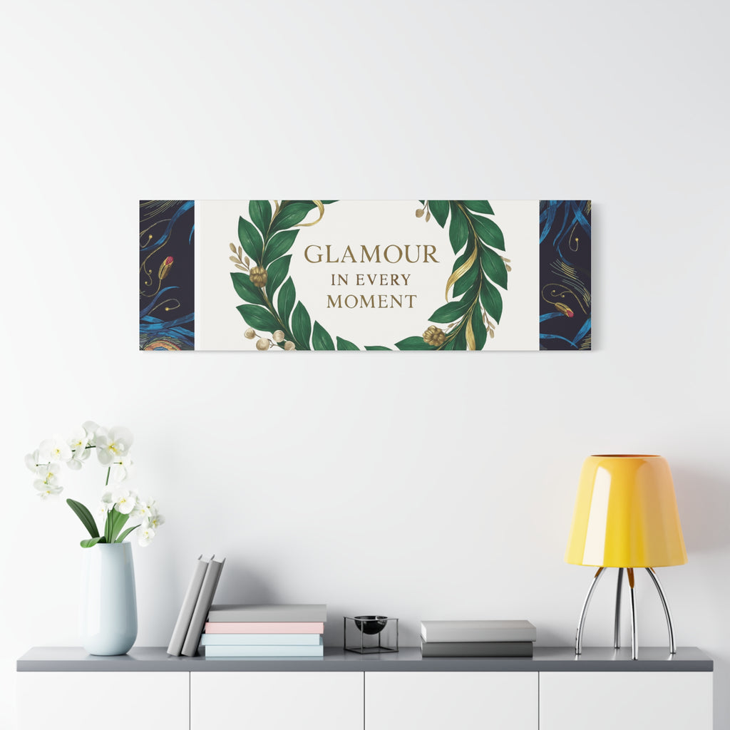 Canvas Wall Art - 'Glamour in Every Moment' Green Laurel Wreath