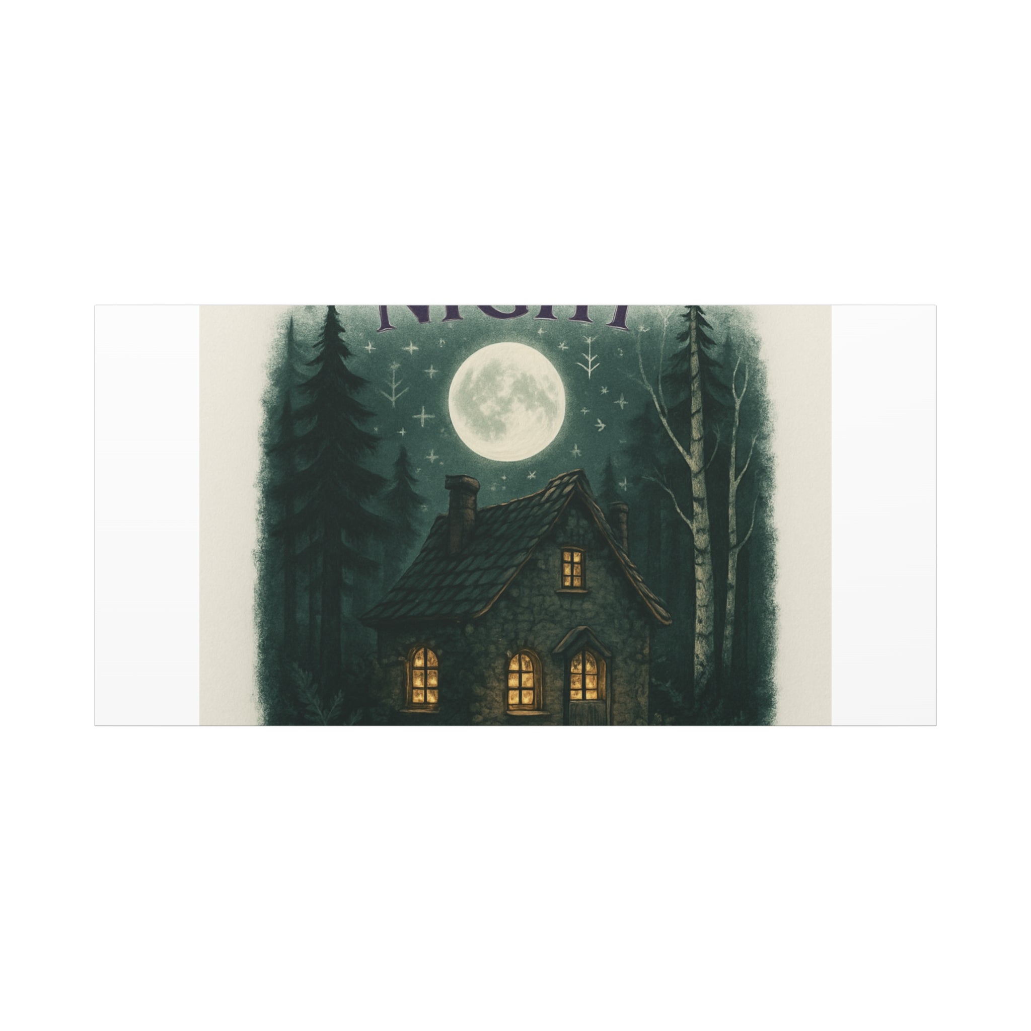 Embrace the Night Cottage Canvas Print — Moonlit Forest Wall Art