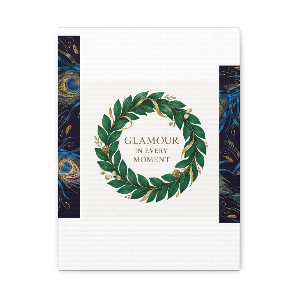 Canvas Wall Art - 'Glamour in Every Moment' Green Laurel Wreath