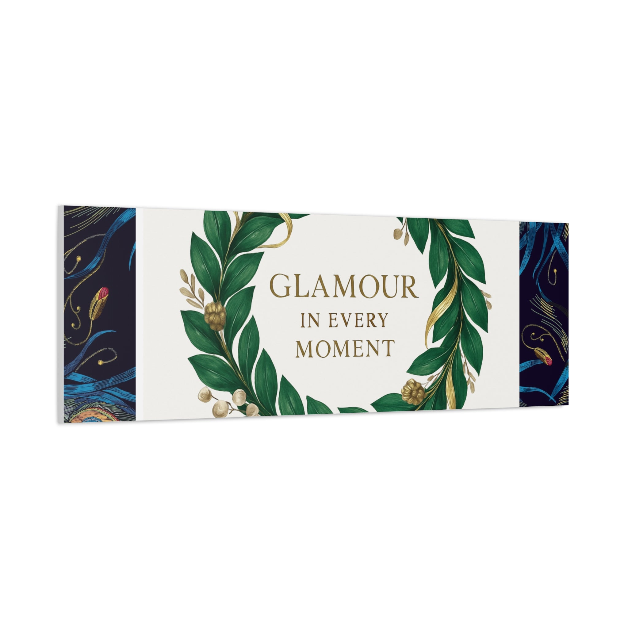 Canvas Wall Art - 'Glamour in Every Moment' Green Laurel Wreath
