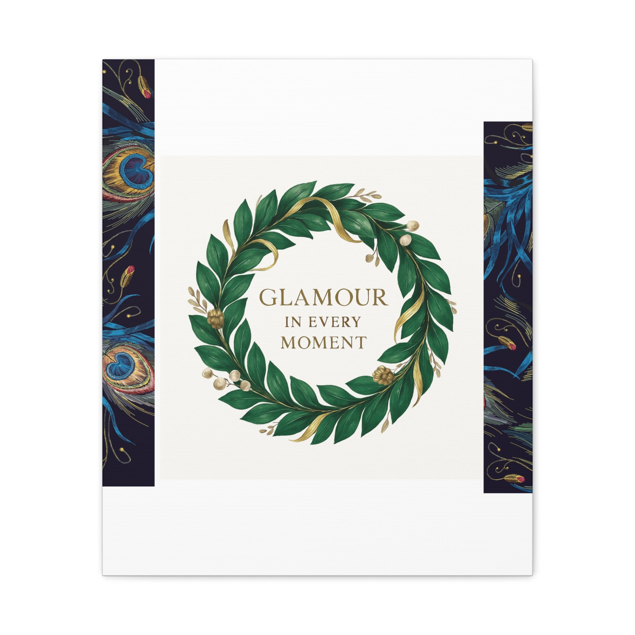 Canvas Wall Art - 'Glamour in Every Moment' Green Laurel Wreath