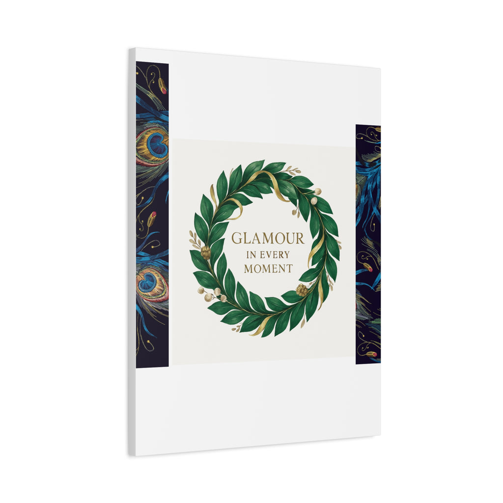 Canvas Wall Art - 'Glamour in Every Moment' Green Laurel Wreath