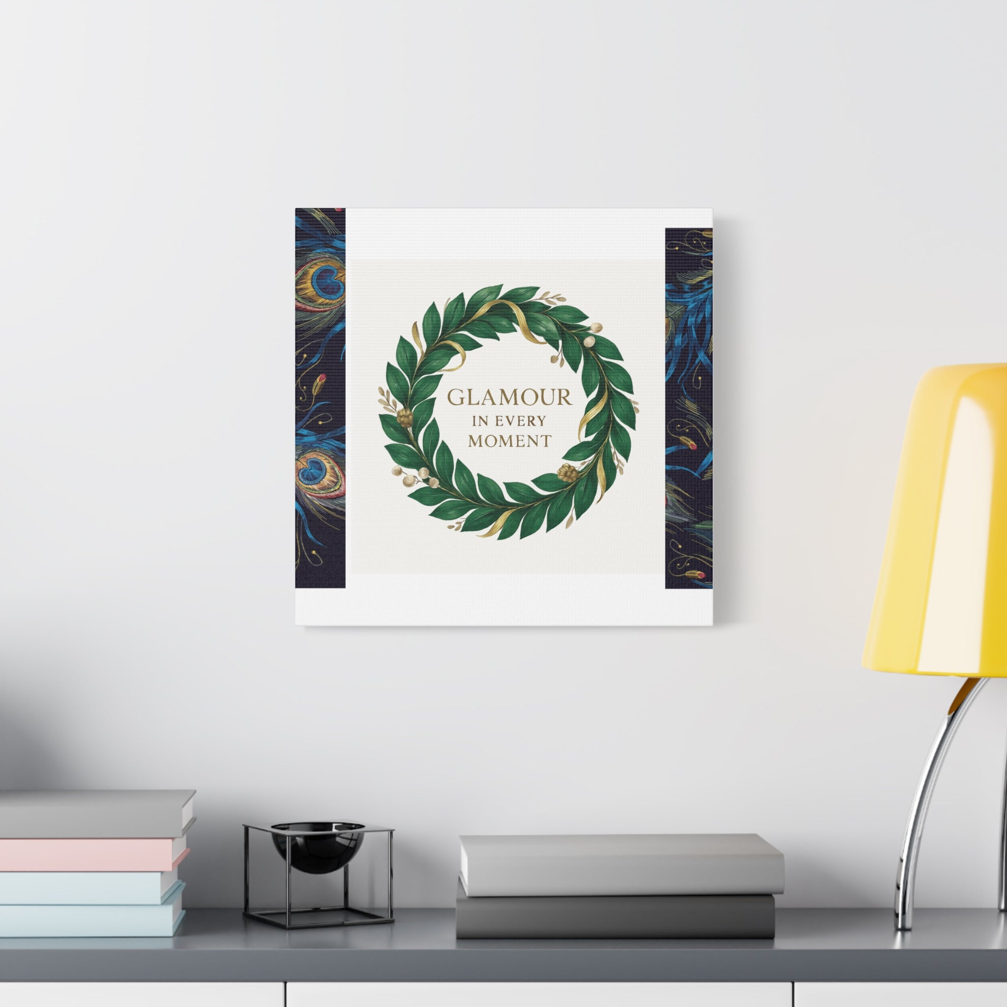 Canvas Wall Art - 'Glamour in Every Moment' Green Laurel Wreath