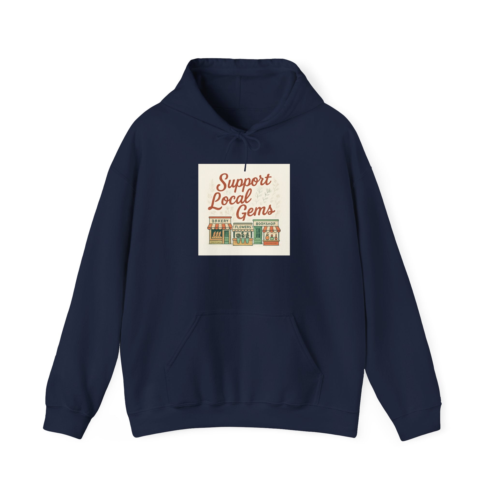 Hoodie — "Support Local Gems" Small Business Vintage Shop Graphic