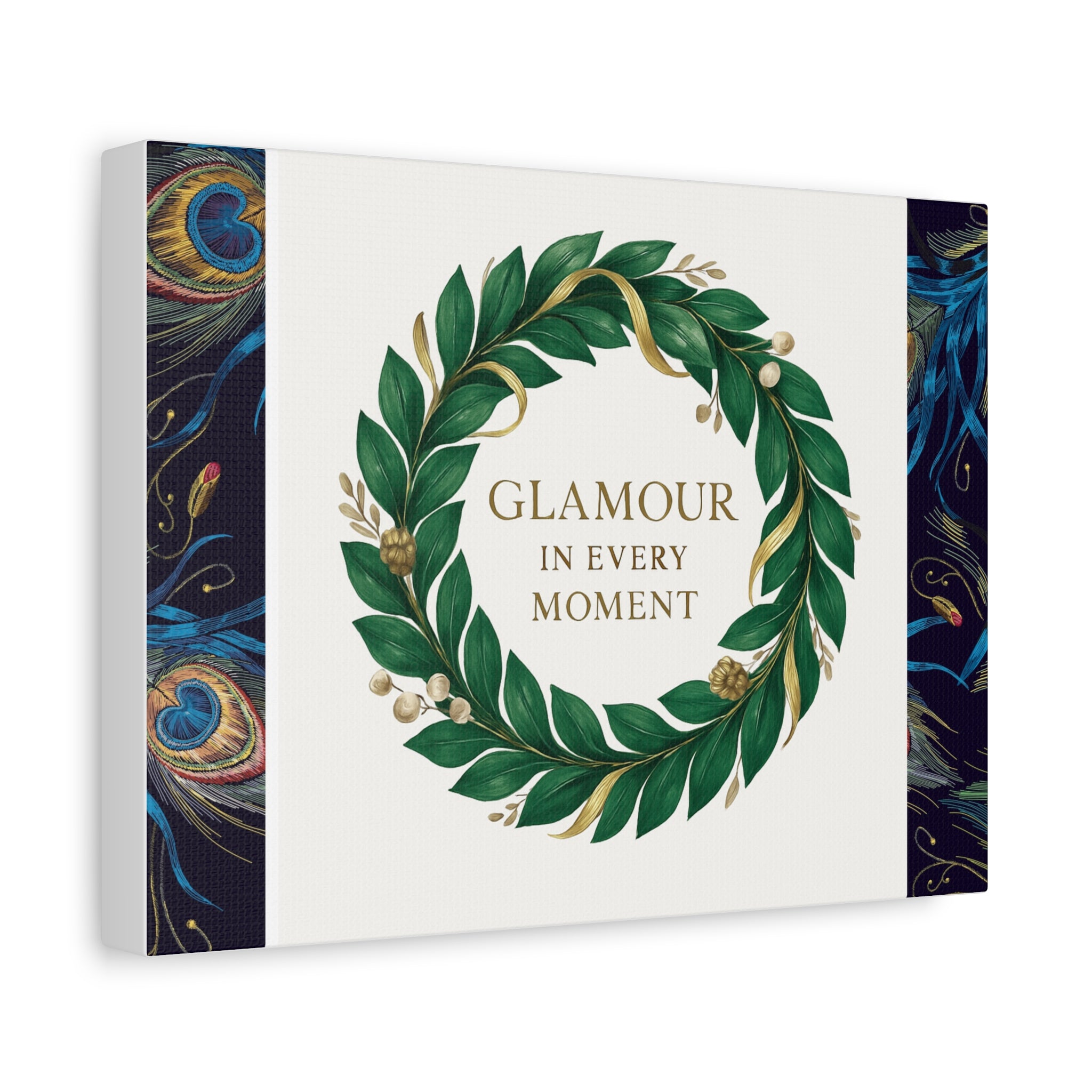 Canvas Wall Art - 'Glamour in Every Moment' Green Laurel Wreath