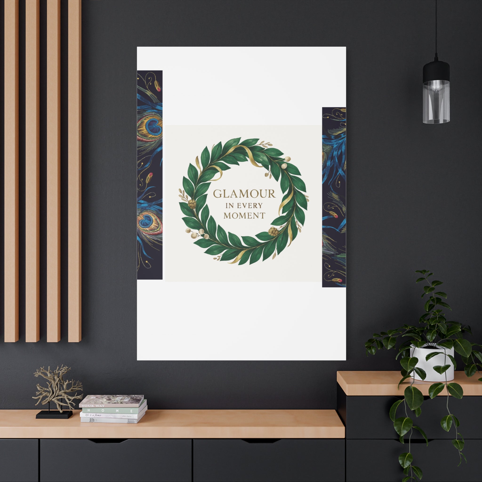Canvas Wall Art - 'Glamour in Every Moment' Green Laurel Wreath