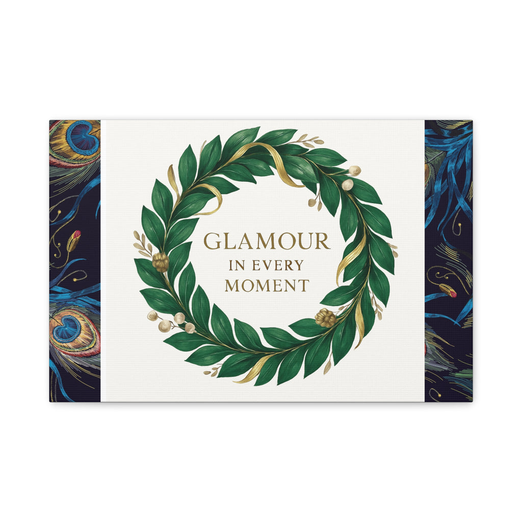 Canvas Wall Art - 'Glamour in Every Moment' Green Laurel Wreath