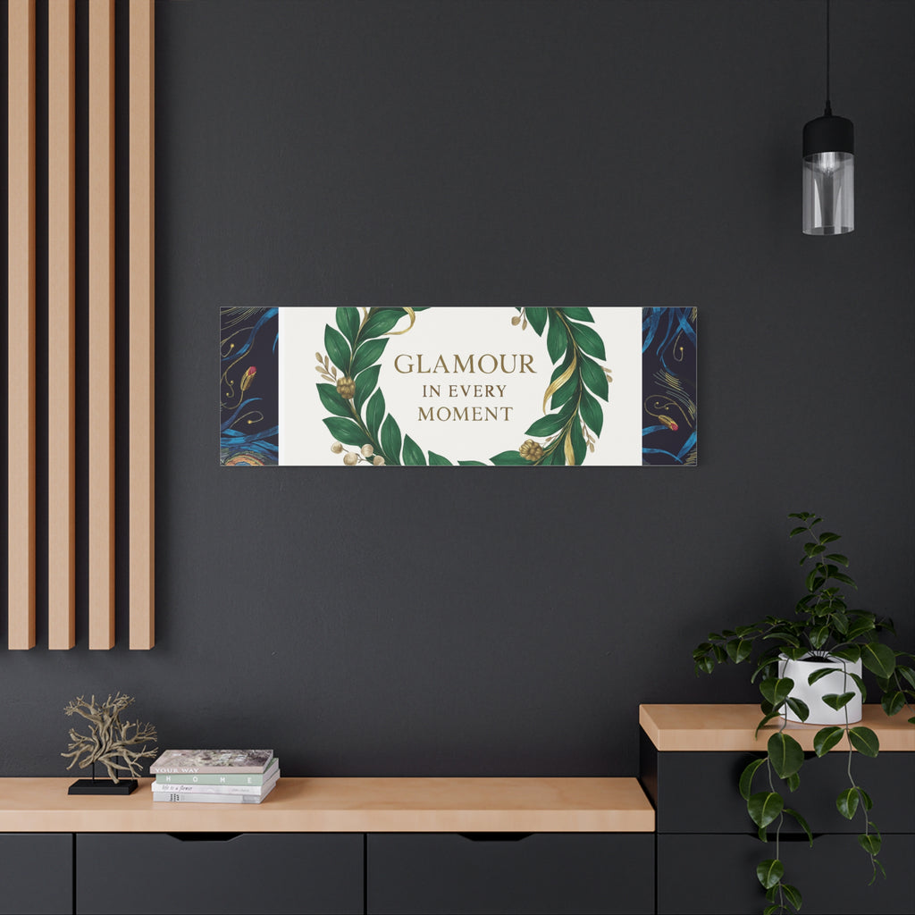 Canvas Wall Art - 'Glamour in Every Moment' Green Laurel Wreath
