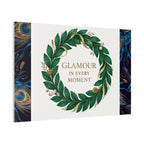Canvas Wall Art - 'Glamour in Every Moment' Green Laurel Wreath