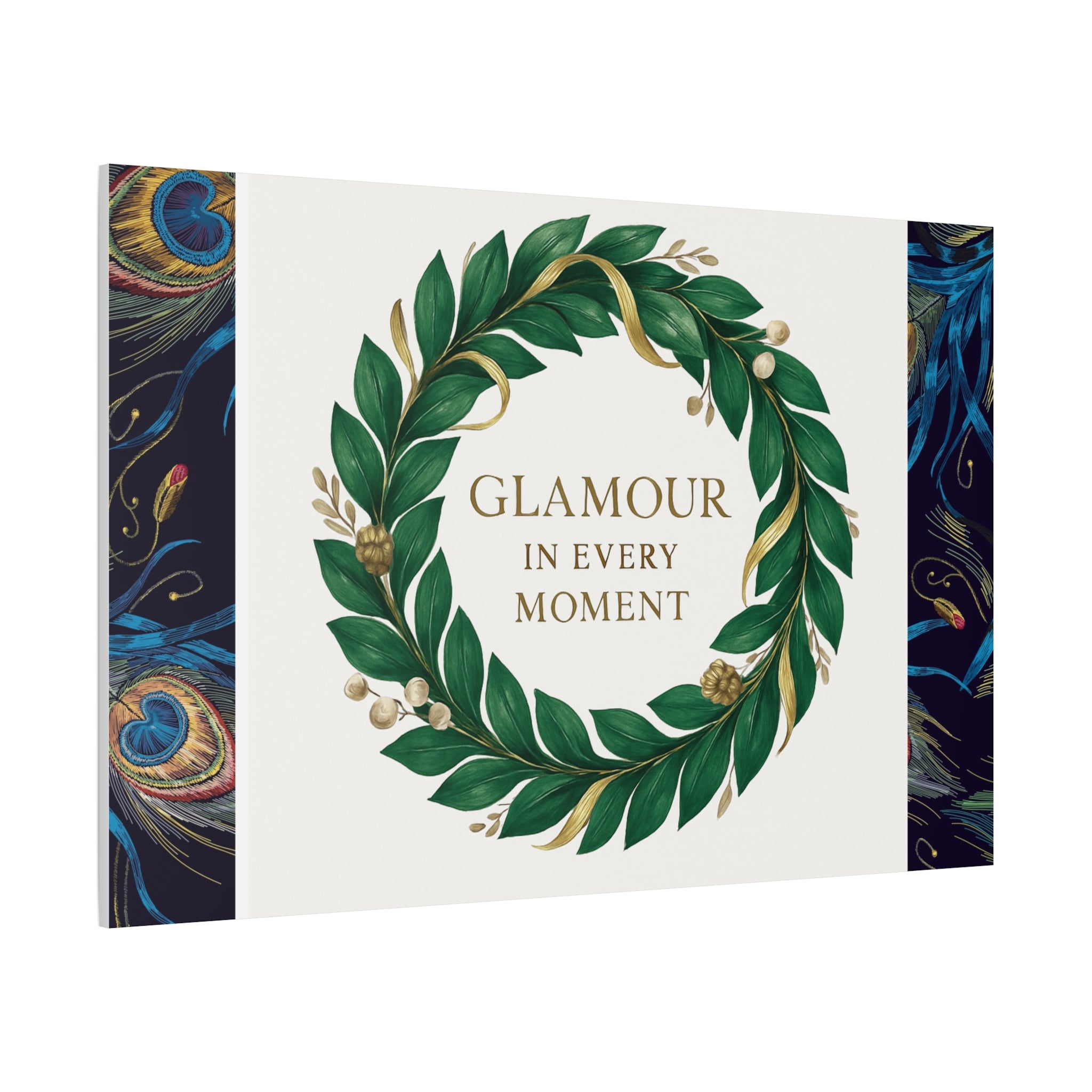 Canvas Wall Art - 'Glamour in Every Moment' Green Laurel Wreath