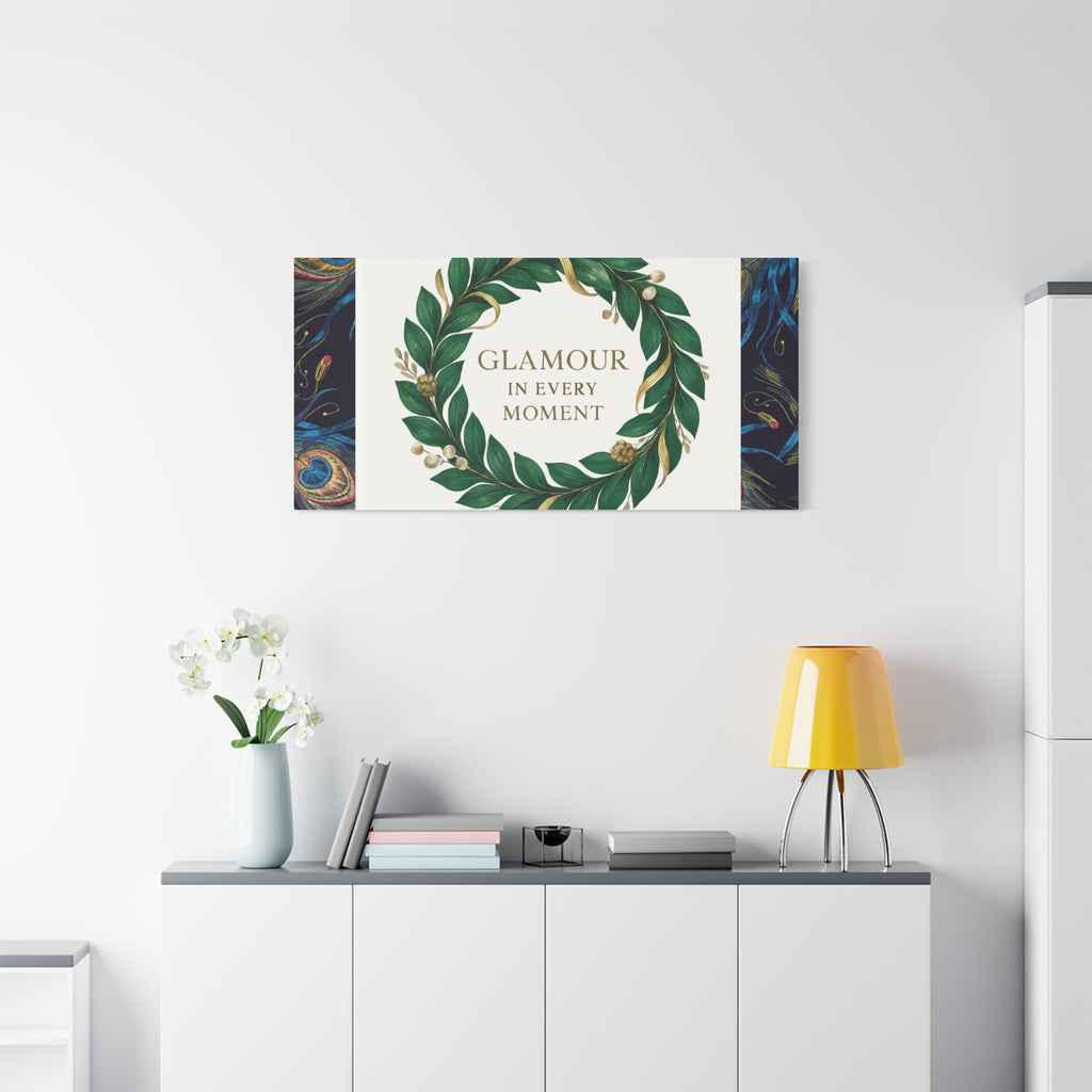 Canvas Wall Art - 'Glamour in Every Moment' Green Laurel Wreath