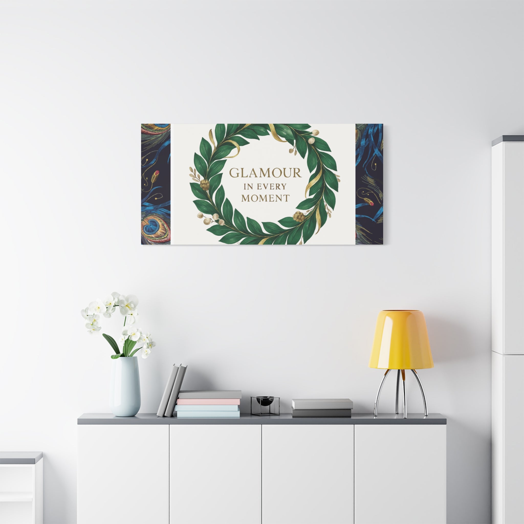 Canvas Wall Art - 'Glamour in Every Moment' Green Laurel Wreath
