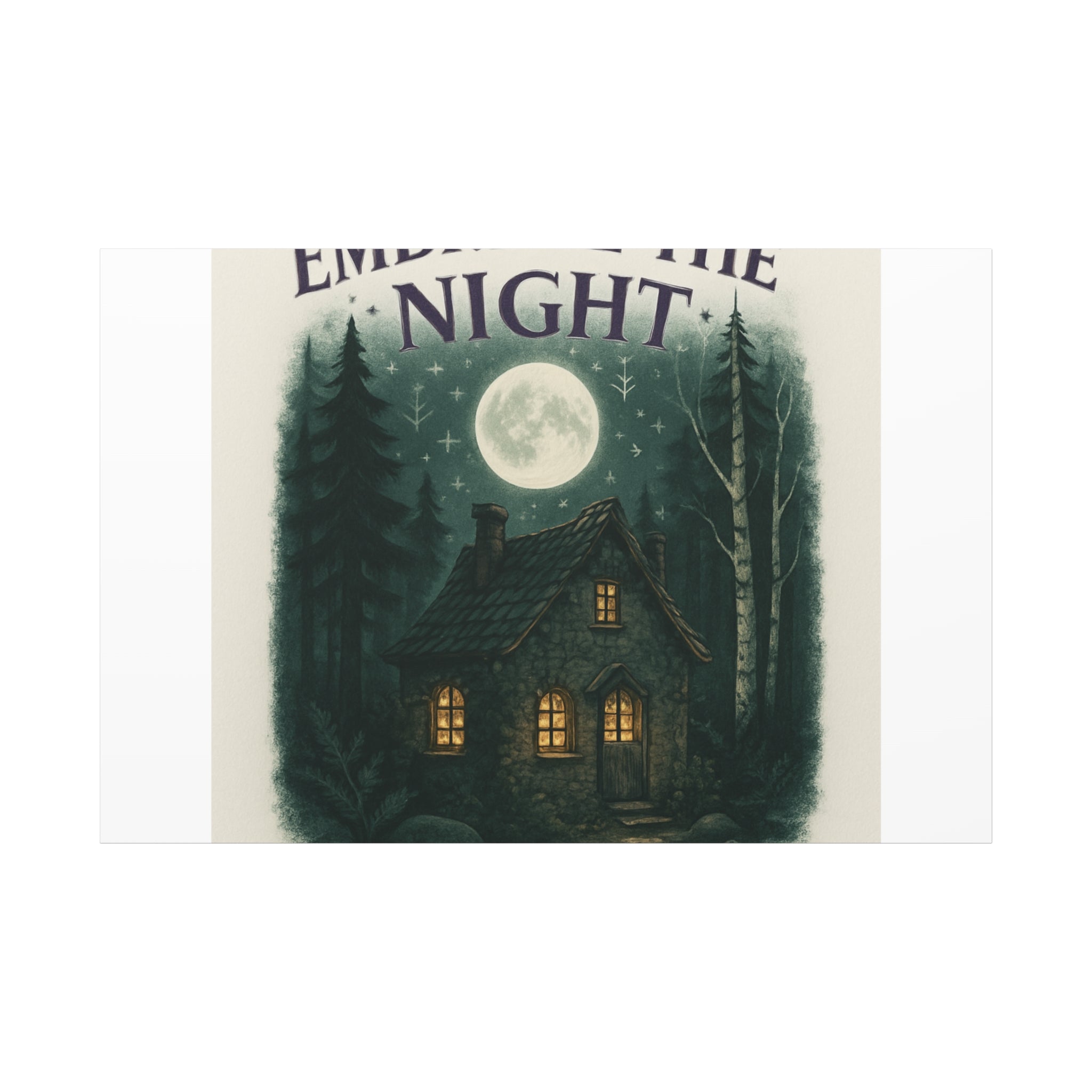 Embrace the Night Cottage Canvas Print — Moonlit Forest Wall Art